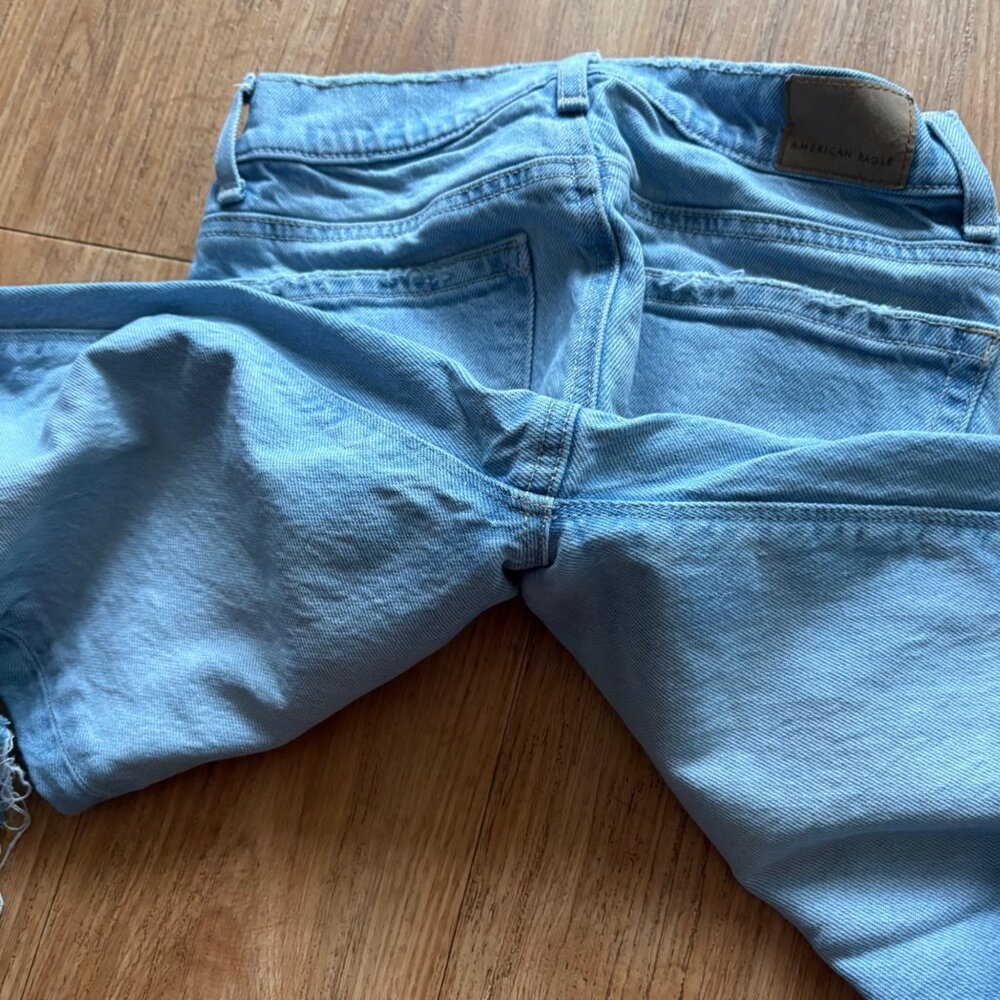 American Eagle Super High Rise Straight Leg Denim Jeans Blue Women’s Size 000 - Picture 8 of 11